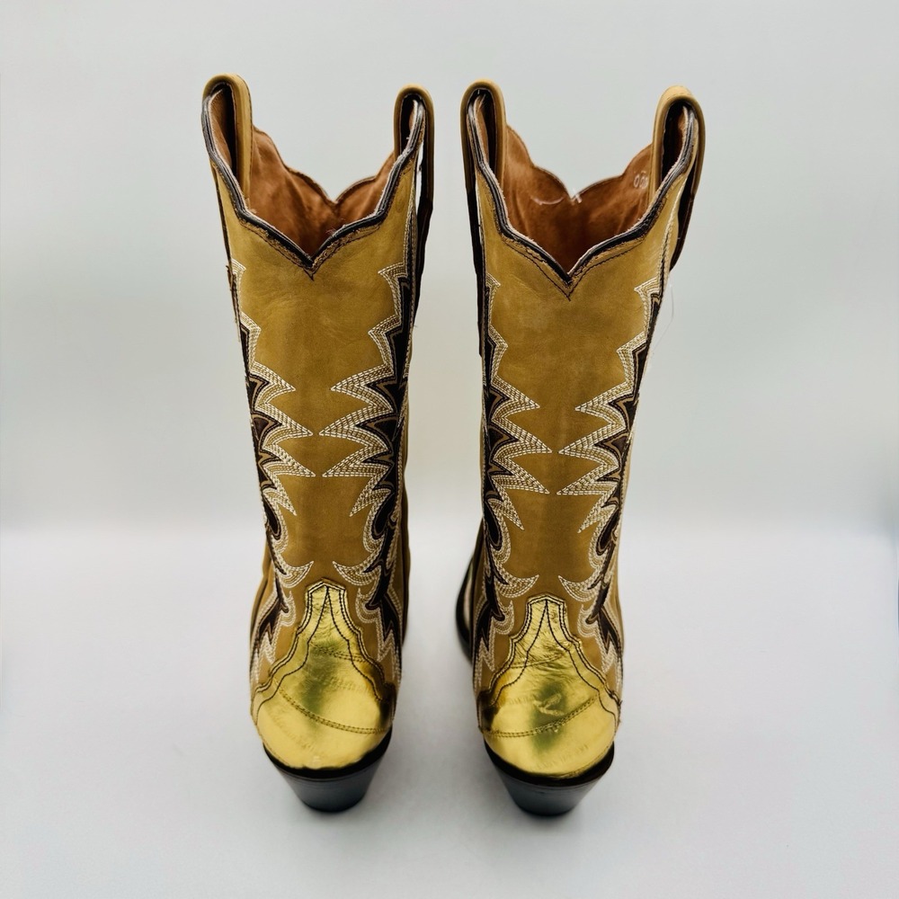 Dan Post Genuine Eel Exotic Boots Women's Size 9 Crackle Gold Metallic Leather - Picture 4 of 16